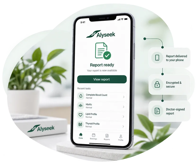Digital Alyseek diagnostic report delivered on a mobile phone